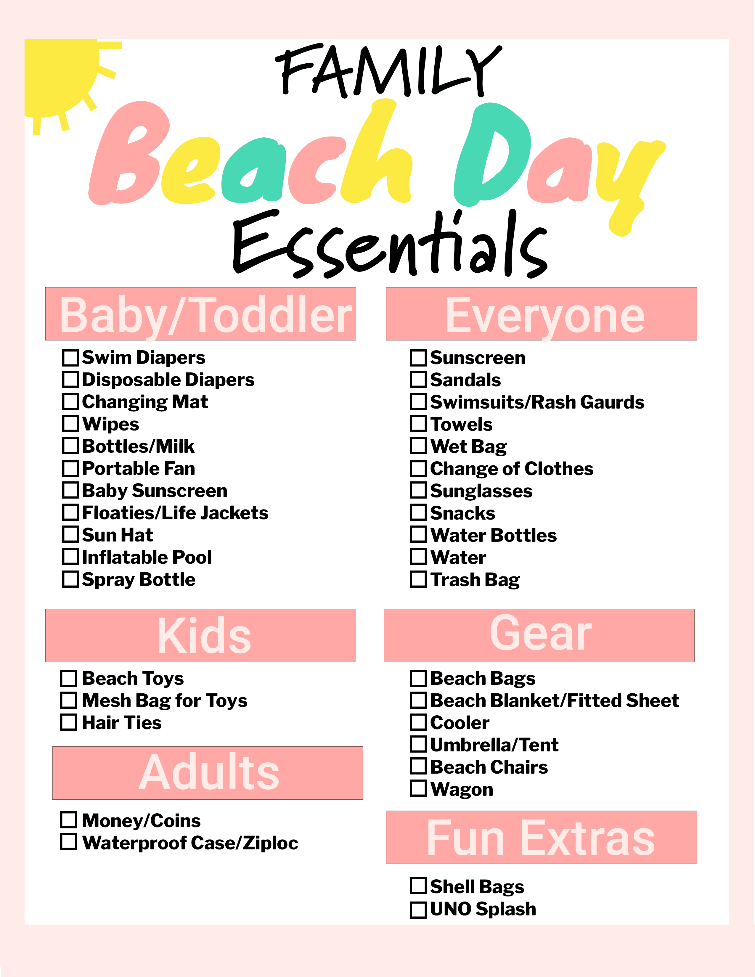 Beach Day Essentials Packing Lists