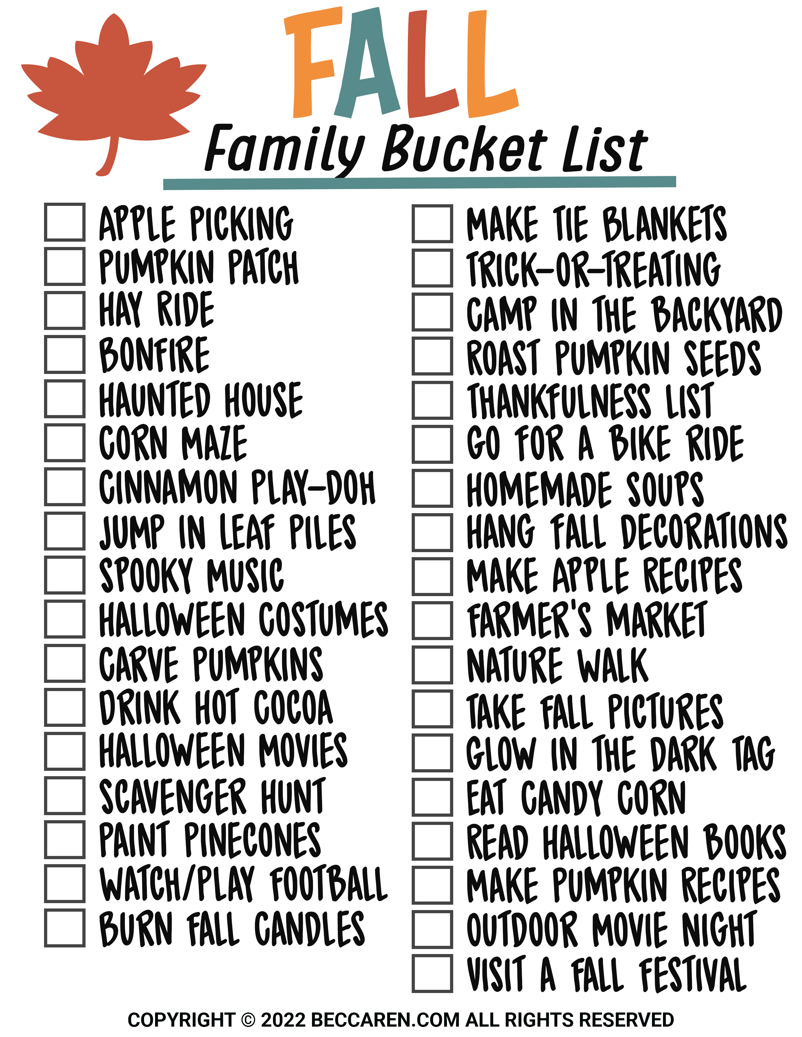 Fall Bucket List 2024 Eilis Julieta