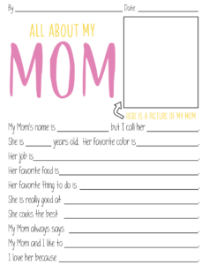 Best Free Printable Mother's Day Questionnaire For Kids - All About My ...