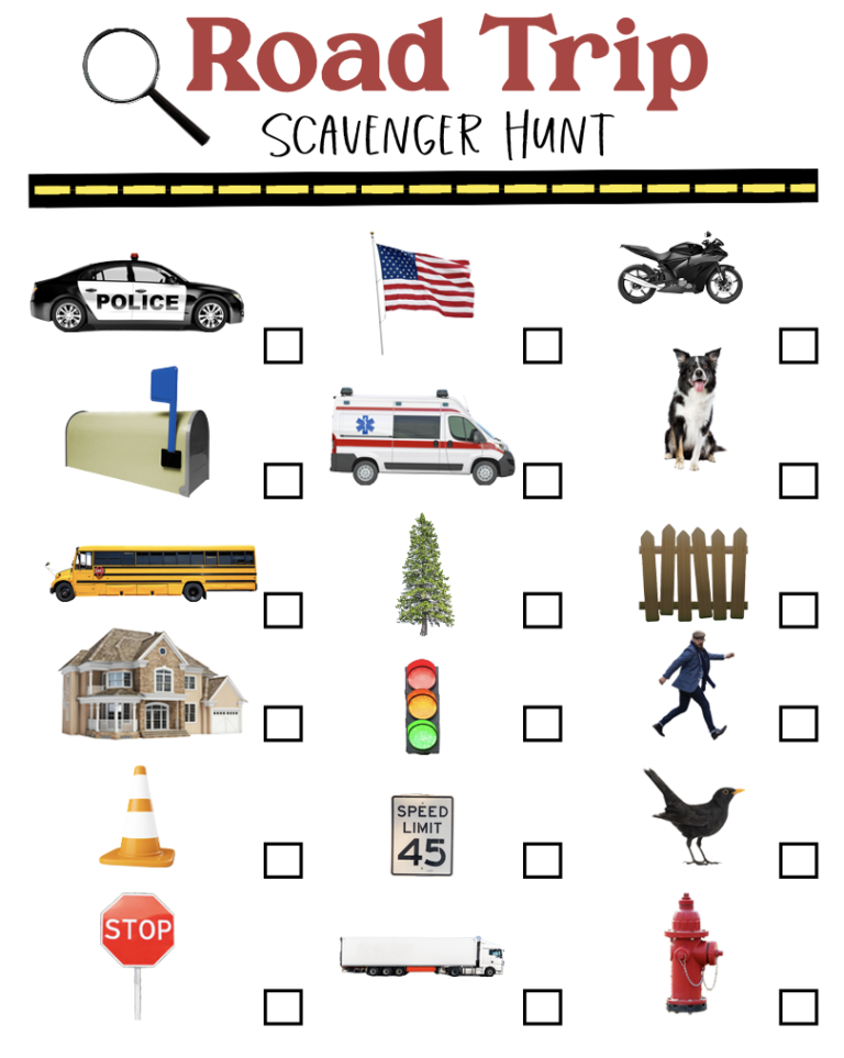 Road Trip Scavenger Hunt For Kids Free Printable