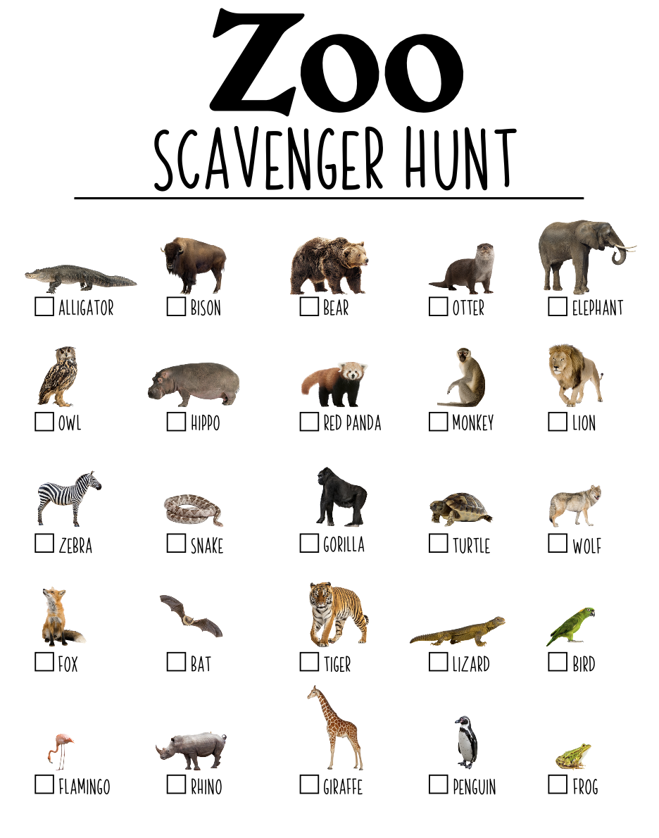 Zoo Scavenger Hunt Printable