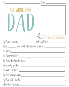 FREE All About My Dad Printable Questionnaire Perfect For Father's Day