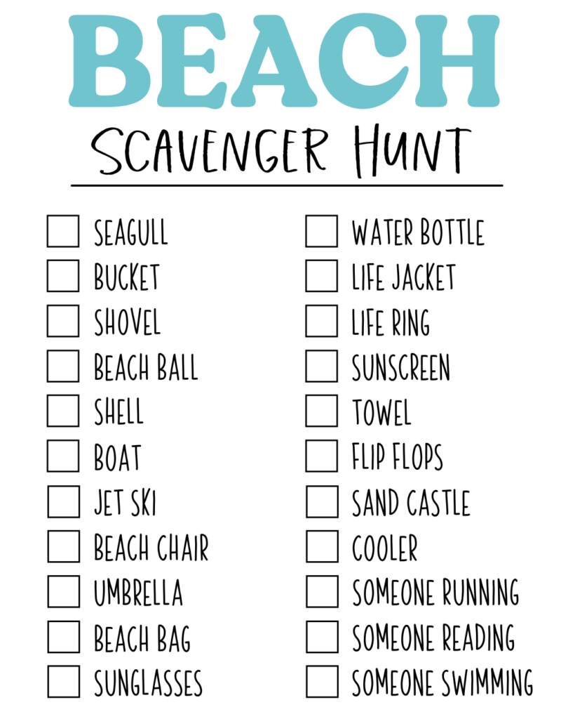 Fun Beach Scavenger Hunt Printable For Kids