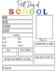 First Day of School Interview - Free Printable Questionnaire For Kids