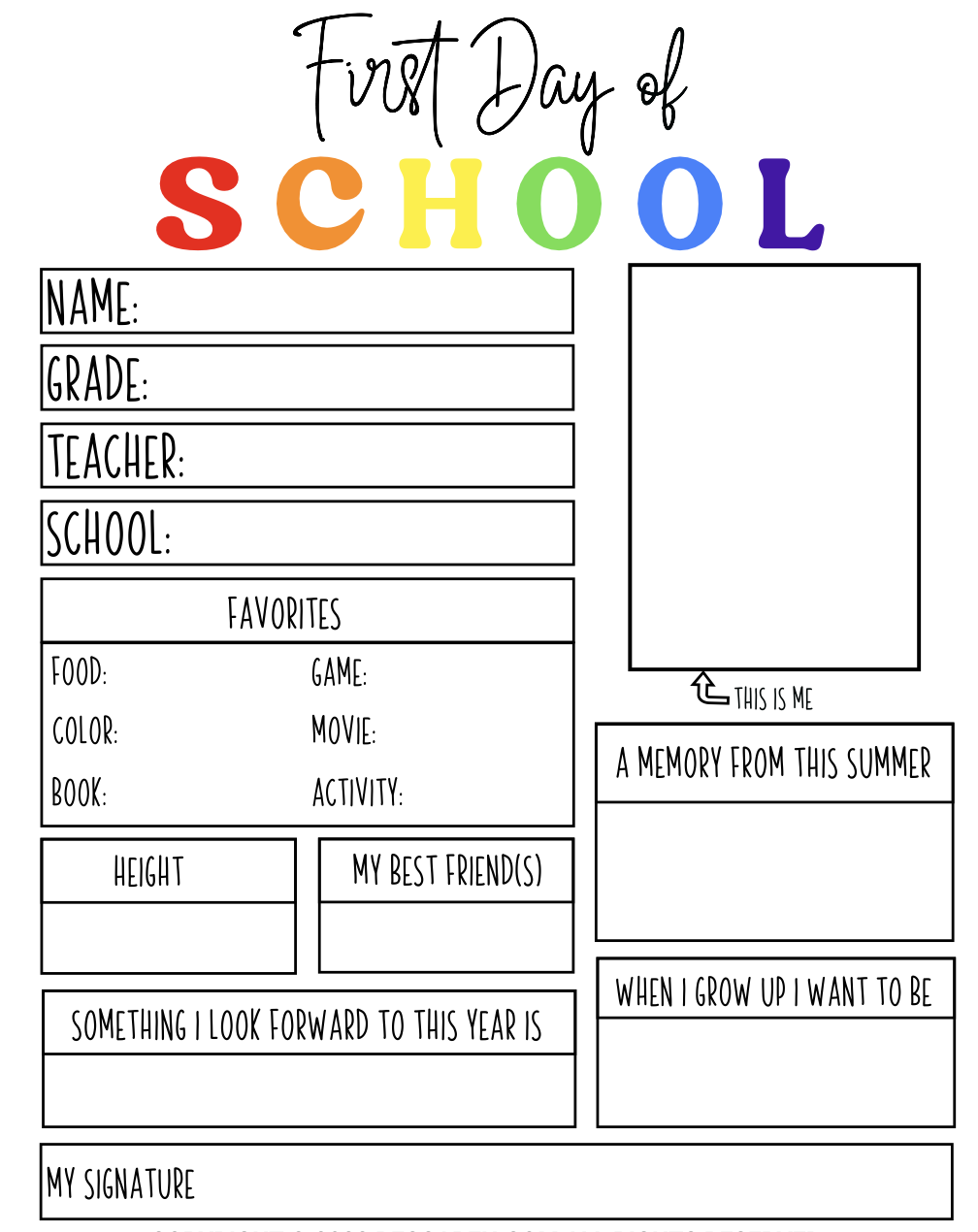 First Day Of School Interview Free Printable Questionnaire For Kids