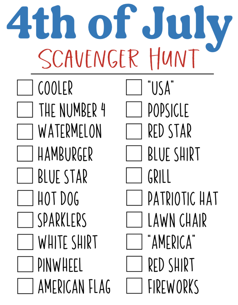 FREE 4th of July Scavenger Hunt Printable For Kids