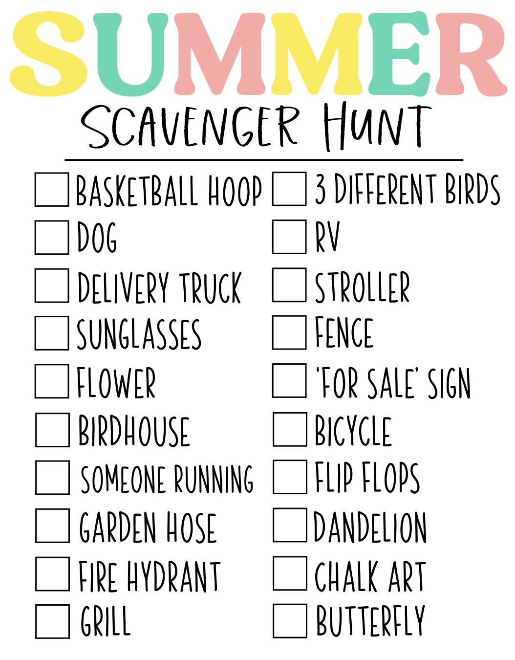 Free Printable Summer Scavenger Hunt For Kids of All Ages