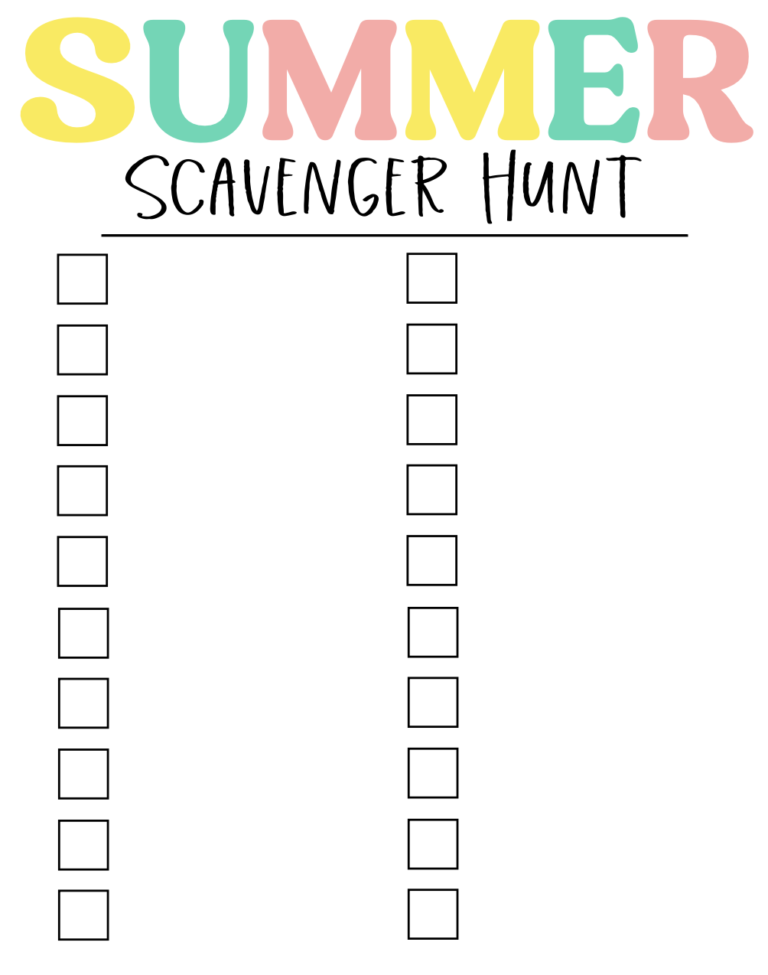 Free Printable Summer Scavenger Hunt For Kids of All Ages