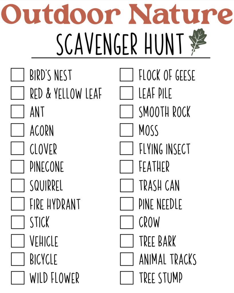 FREE Outdoor Nature Scavenger Hunt Printable For Families