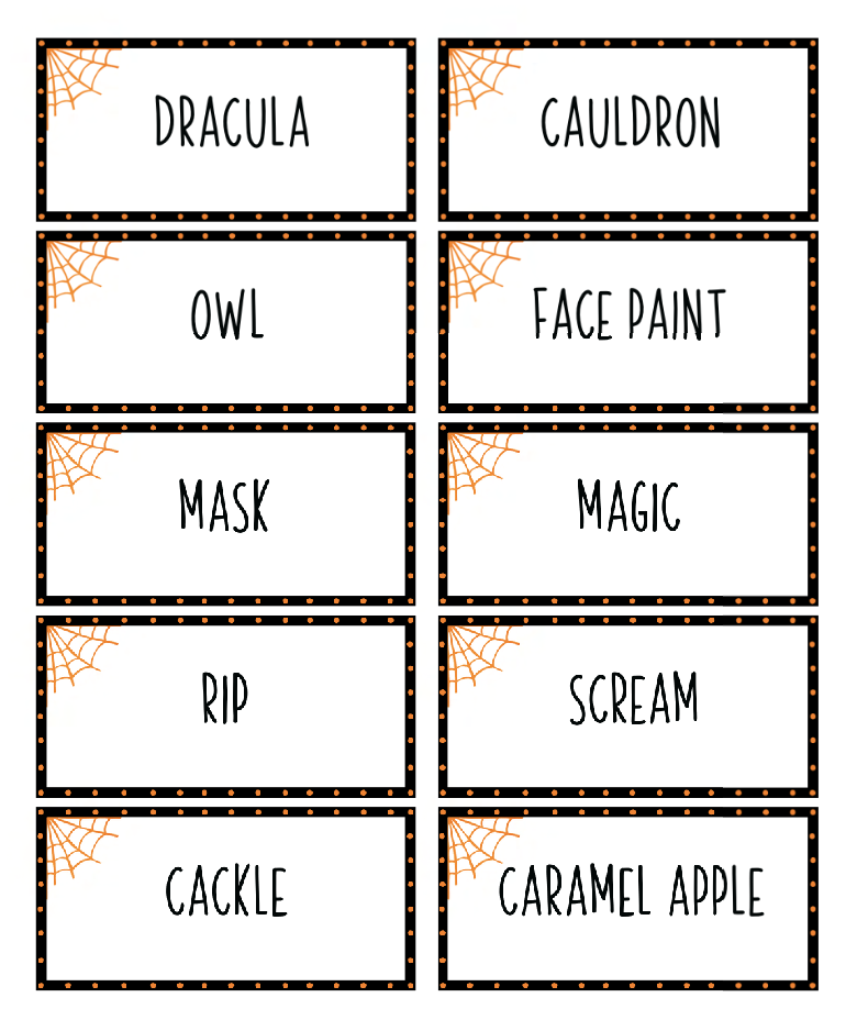 Halloween Charades Card Game (Free Printable)